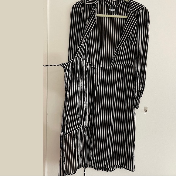 Reformation Salem Striped Crepe Wrap Dress - Picture 11 of 13